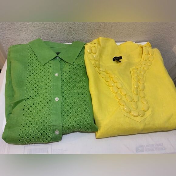 Set of 2 Talbots green shirt & Talbots Yellow Embellished Beaded Linen Tunic M - Picture 1 of 16